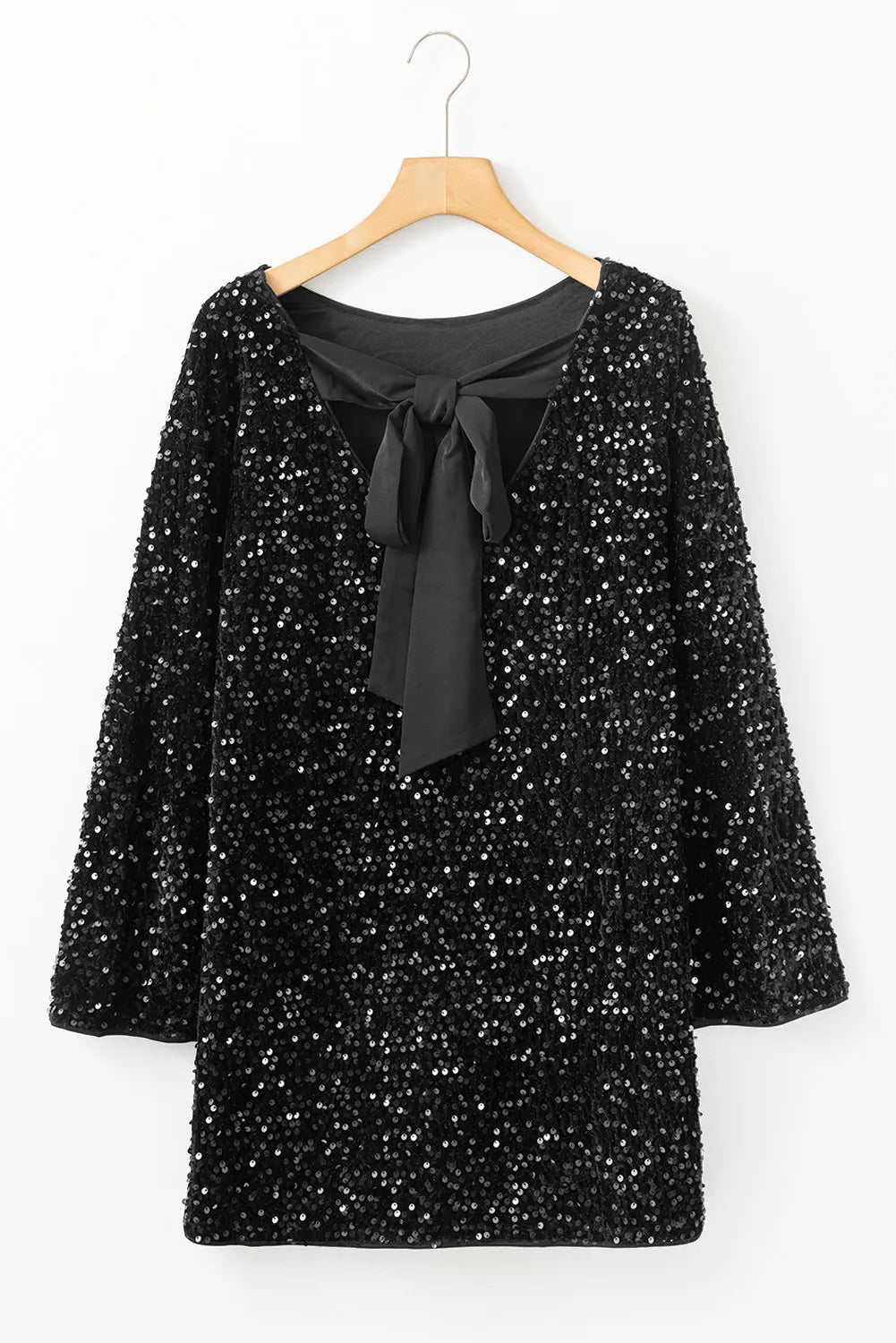 Mini-robe à paillettes et manches longues à col rond