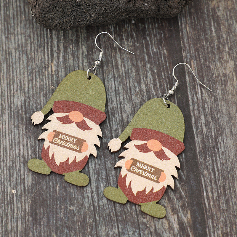 Boucles d'oreilles pendantes en forme de gnome en bois