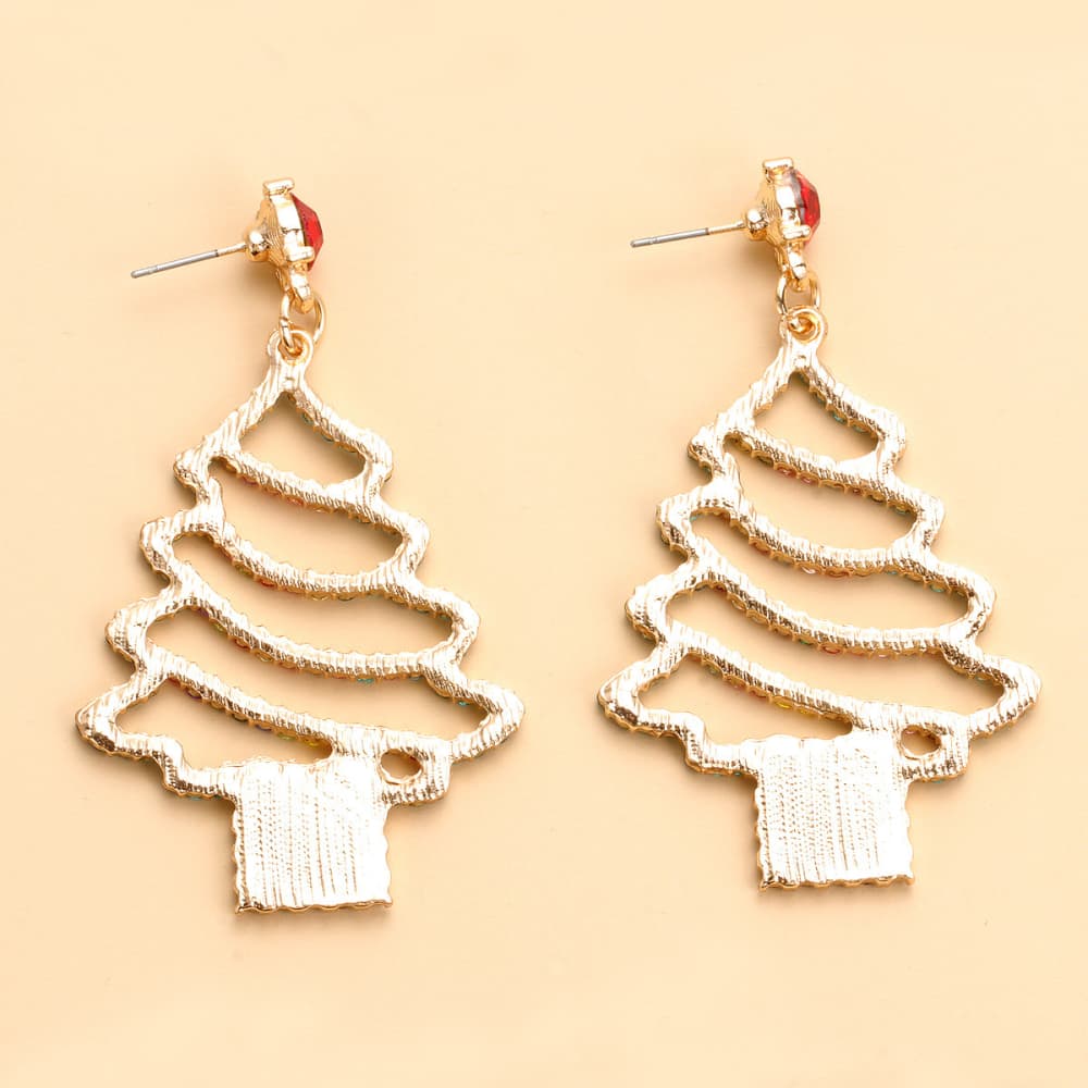 Boucles d'oreilles sapin de Noël en alliage strass