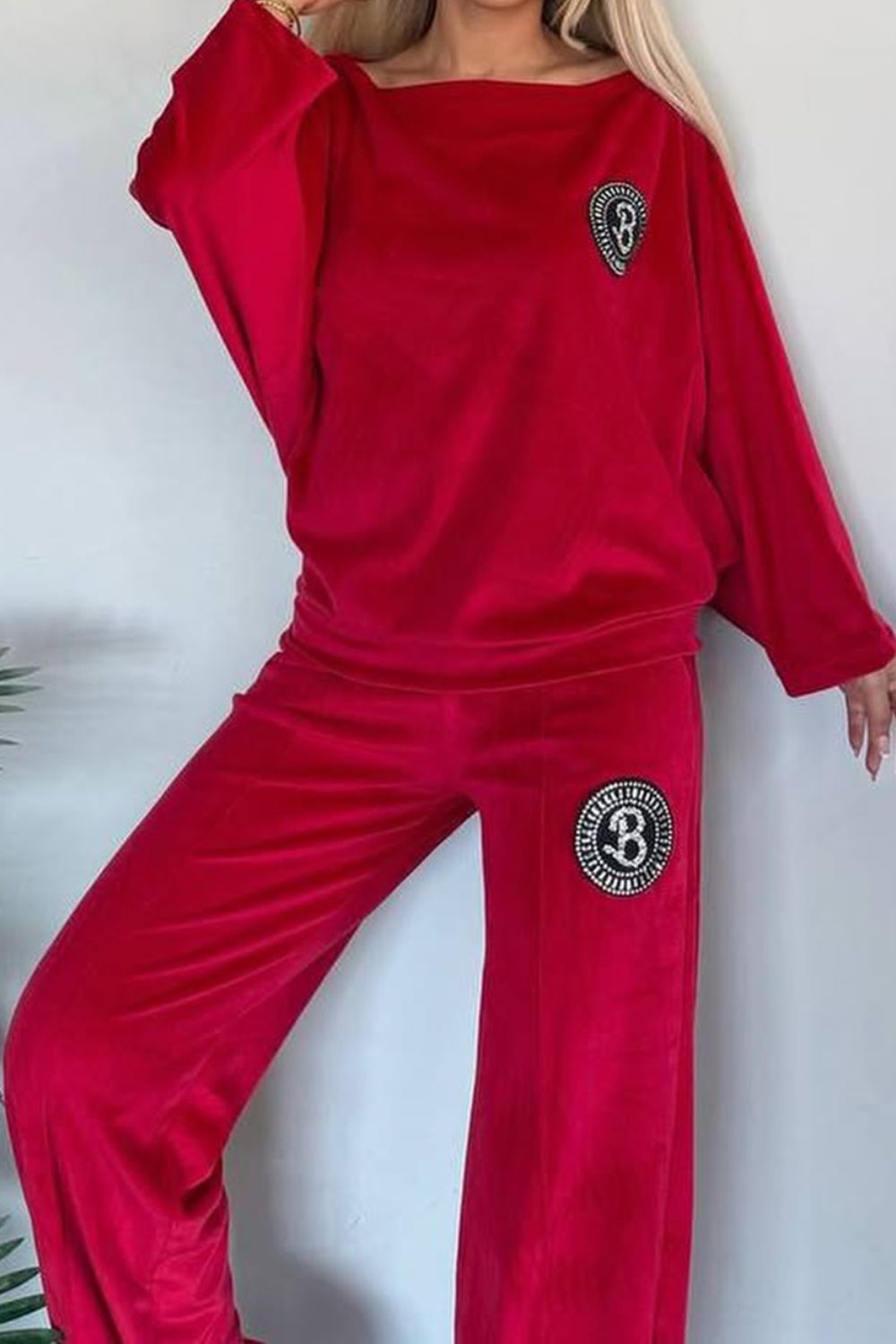 Full Size Boat Neck Long Sleeve Top and Pants Set