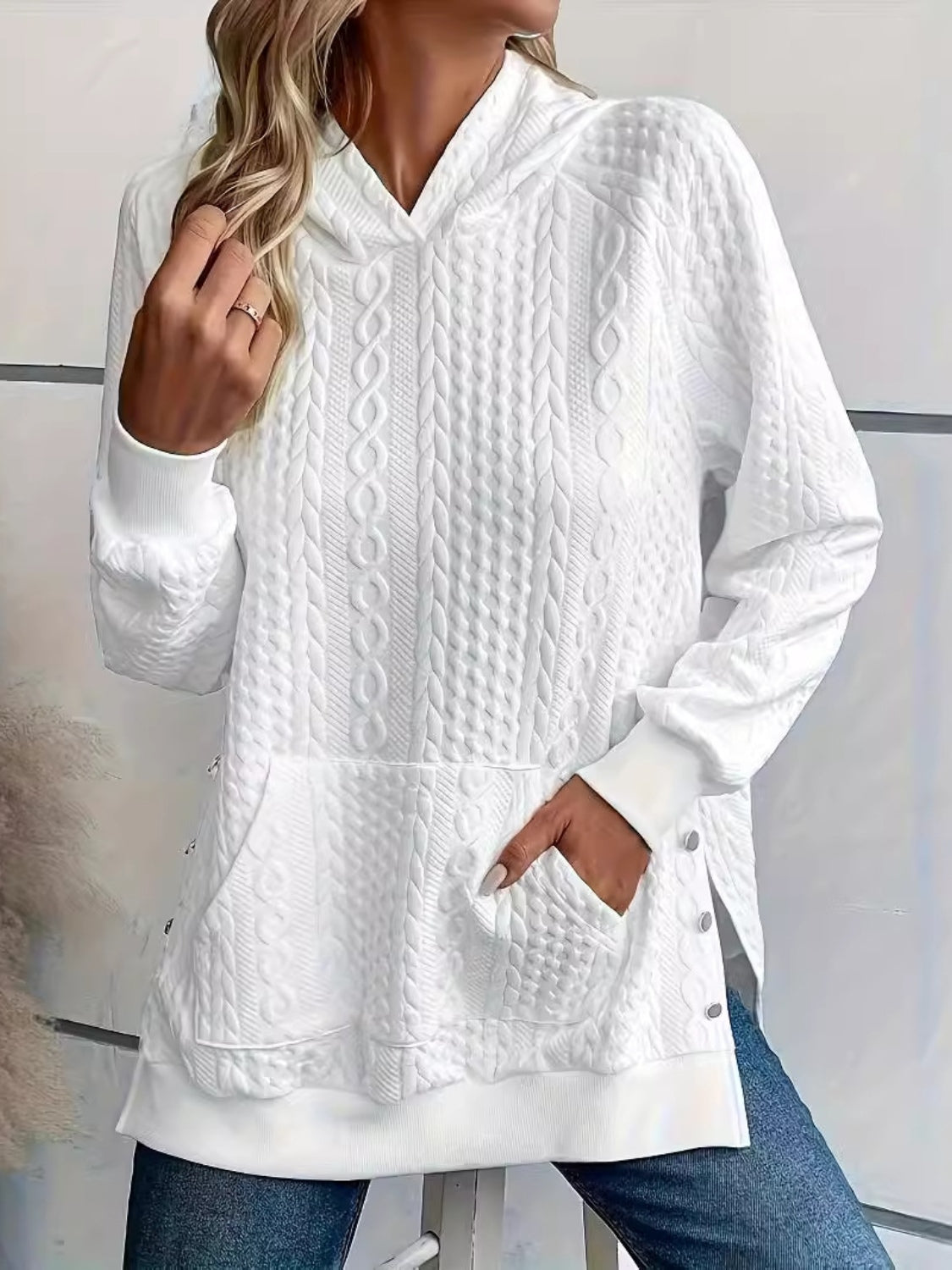 Plus Size Texture Long Sleeve Hoodie