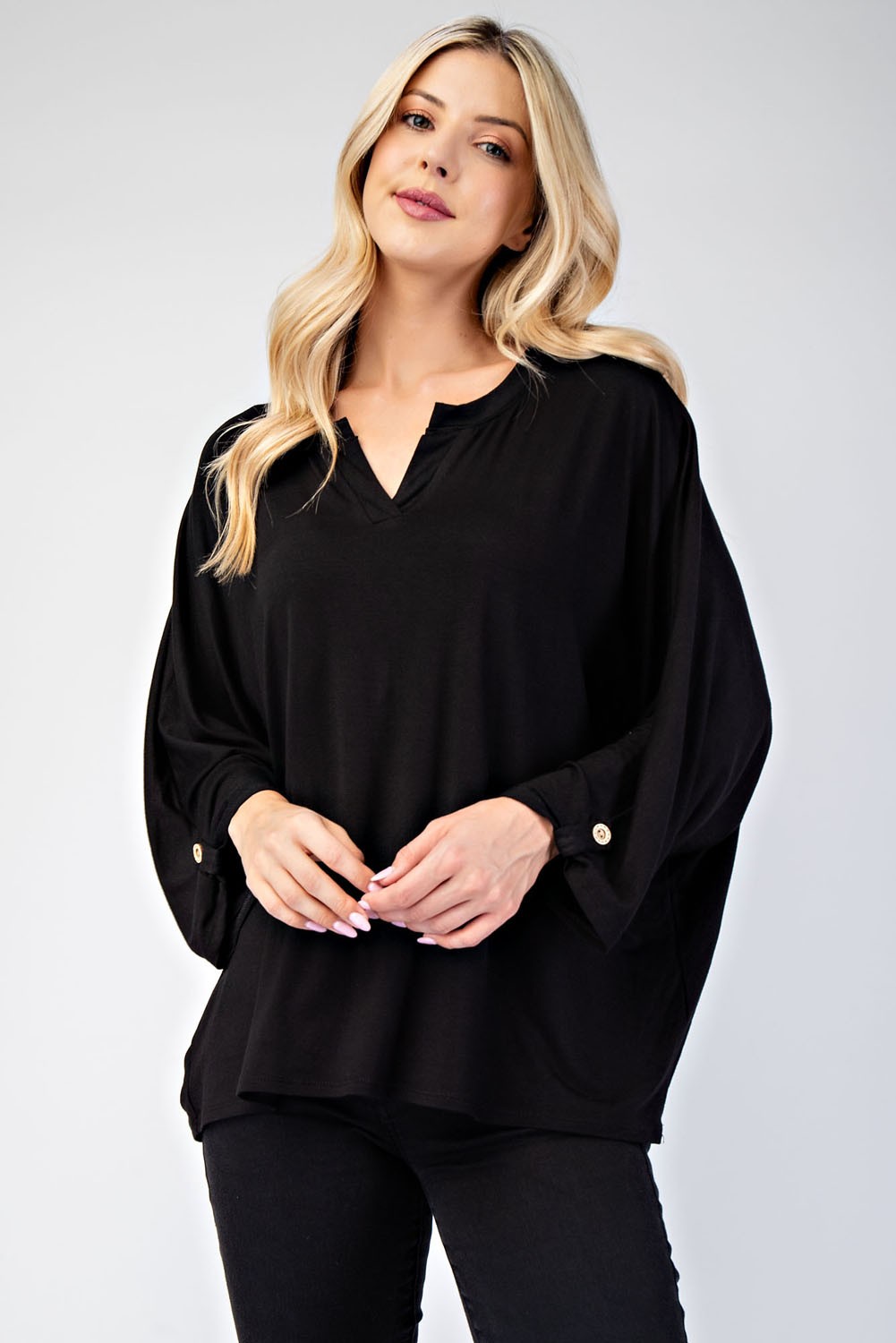 Celeste Full Size Notched Three-Quarter Sleeve Blouse