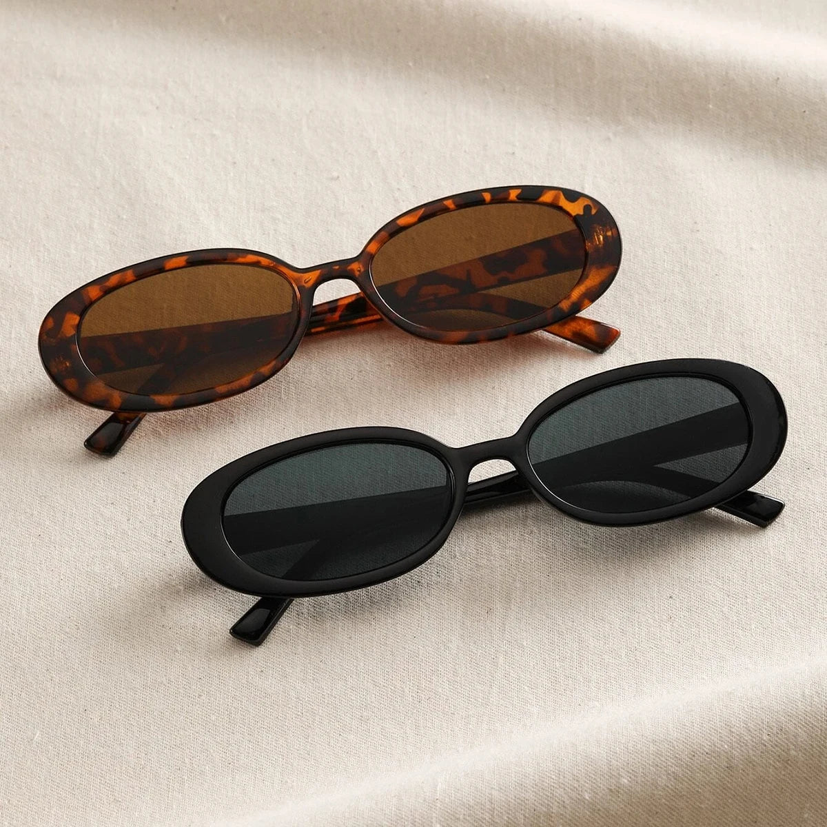 2PCS Women Small Oval Sunglasses Vintage Women's Brand Designer Sun