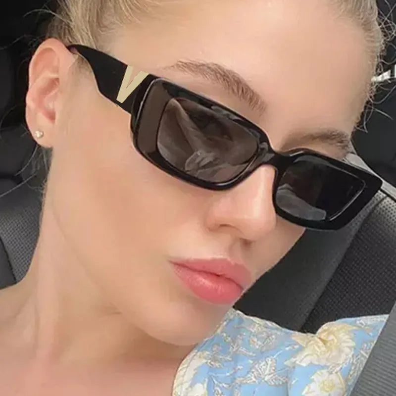 New Sunglasses Metal V Square Fashion Sunglasses Lady Retro Street