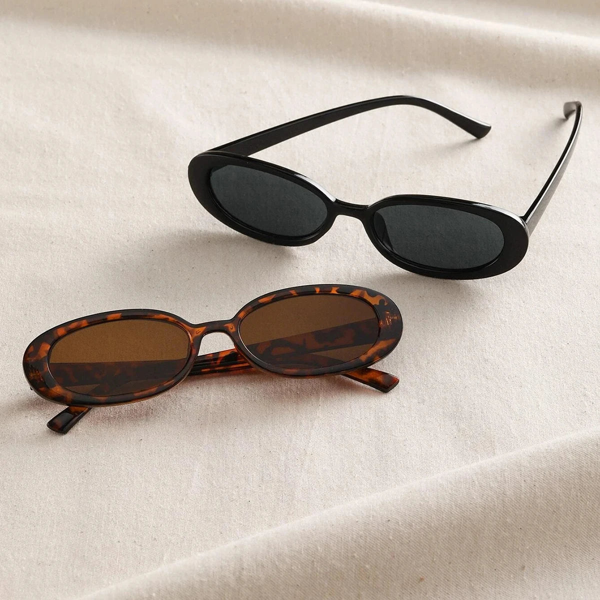 2PCS Women Small Oval Sunglasses Vintage Women's Brand Designer Sun