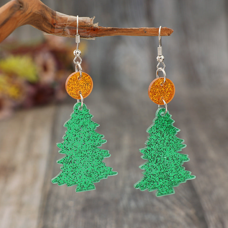 Boucles d'oreilles en forme d'arbre en acrylique pailleté