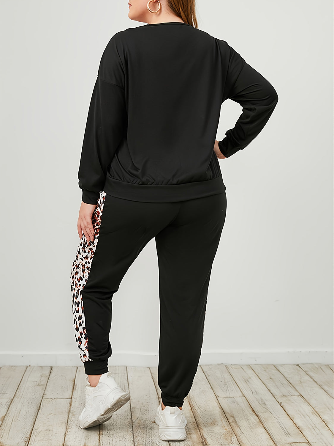 Ensemble sweat-shirt et pantalon de survêtement léopard grande taille