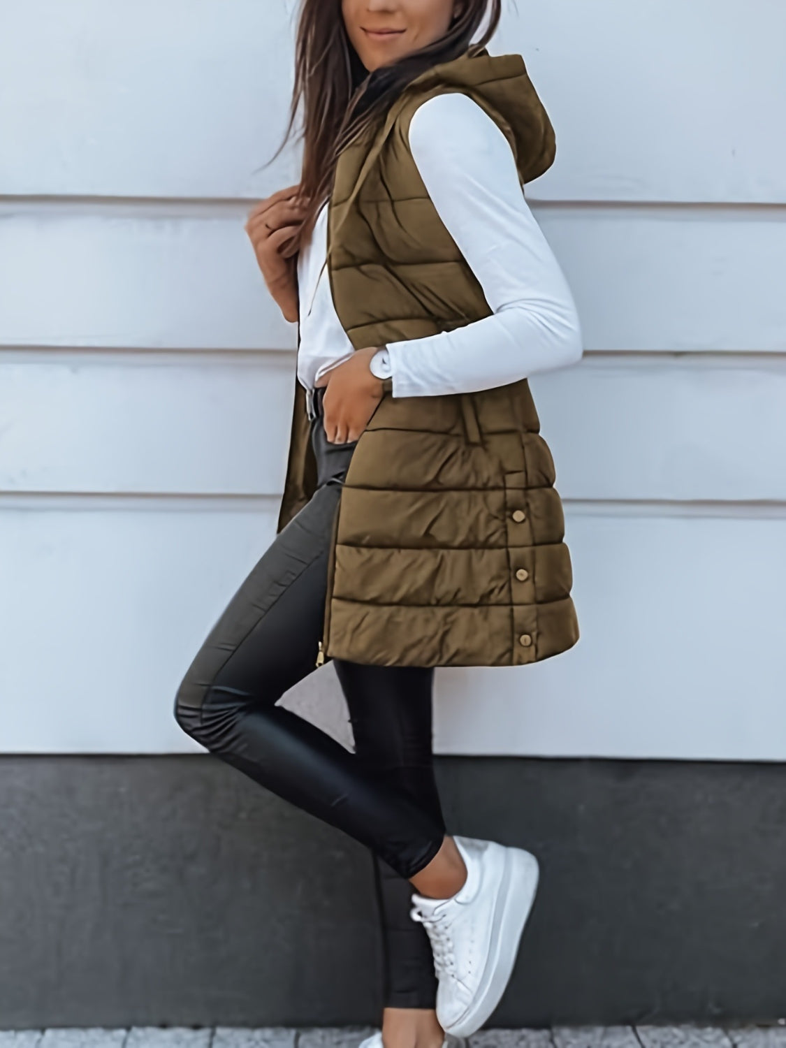 Plus Size Zip Up Hooded Vest Coat