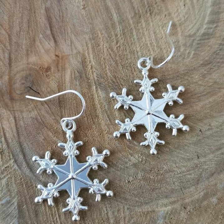 Boucles d'oreilles flocons de neige plaquées argent