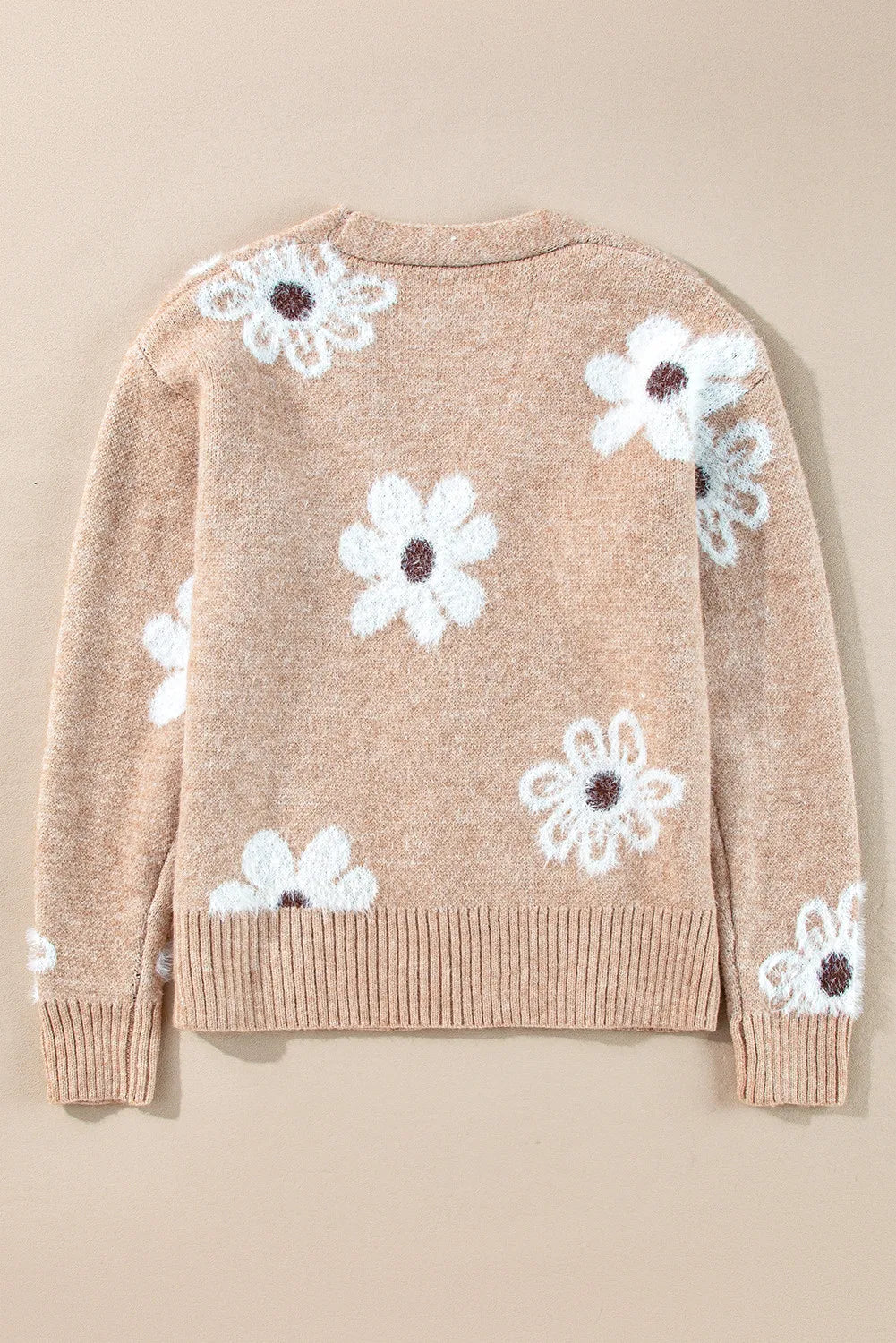 Cardigan à manches longues boutonné et fleuri