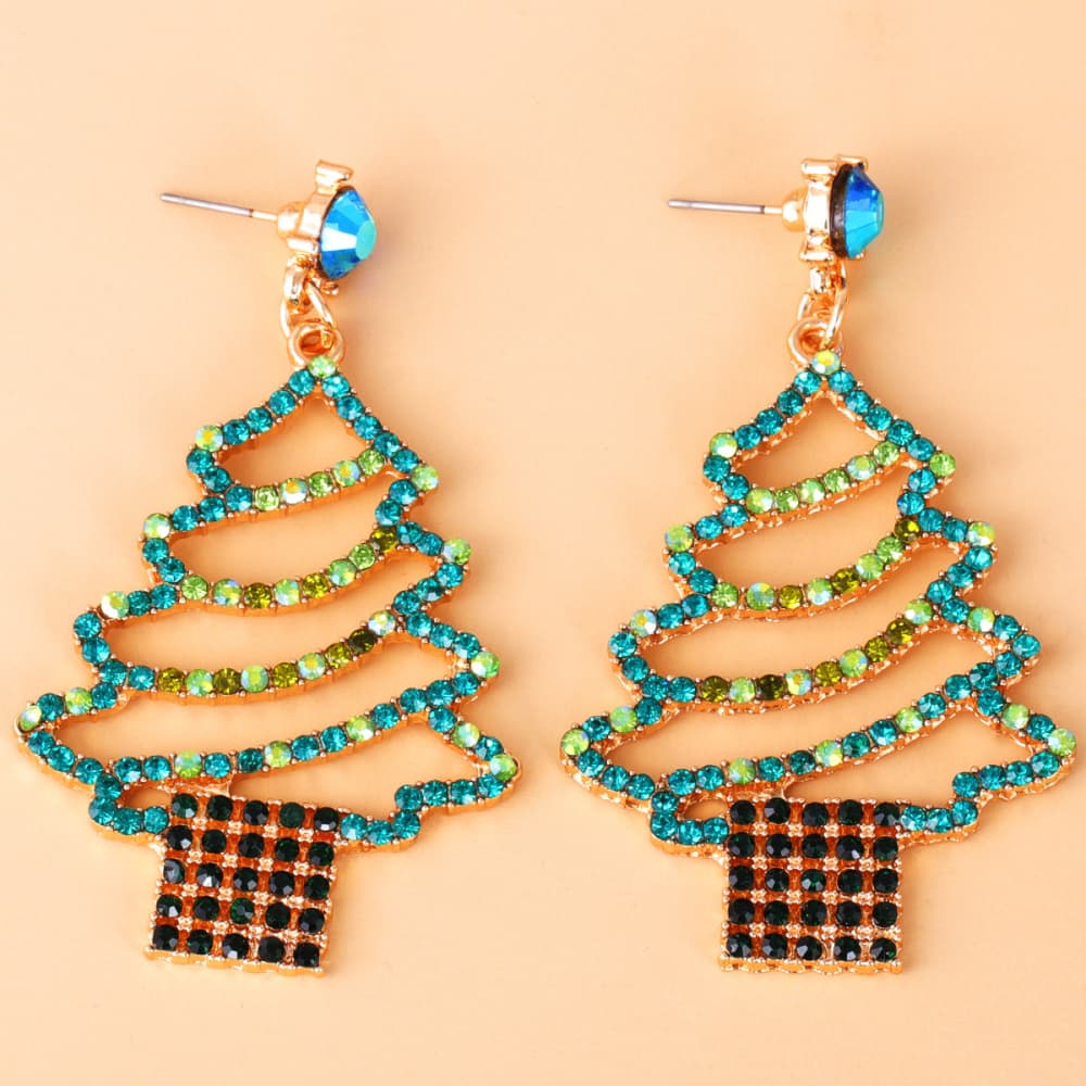 Boucles d'oreilles sapin de Noël en alliage strass