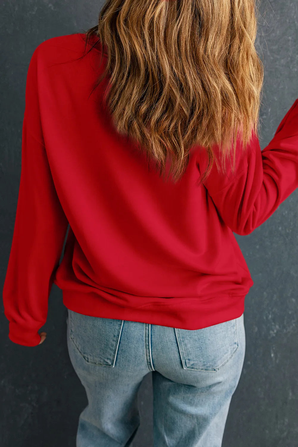 Sweat-shirt à manches longues et col rond grande taille