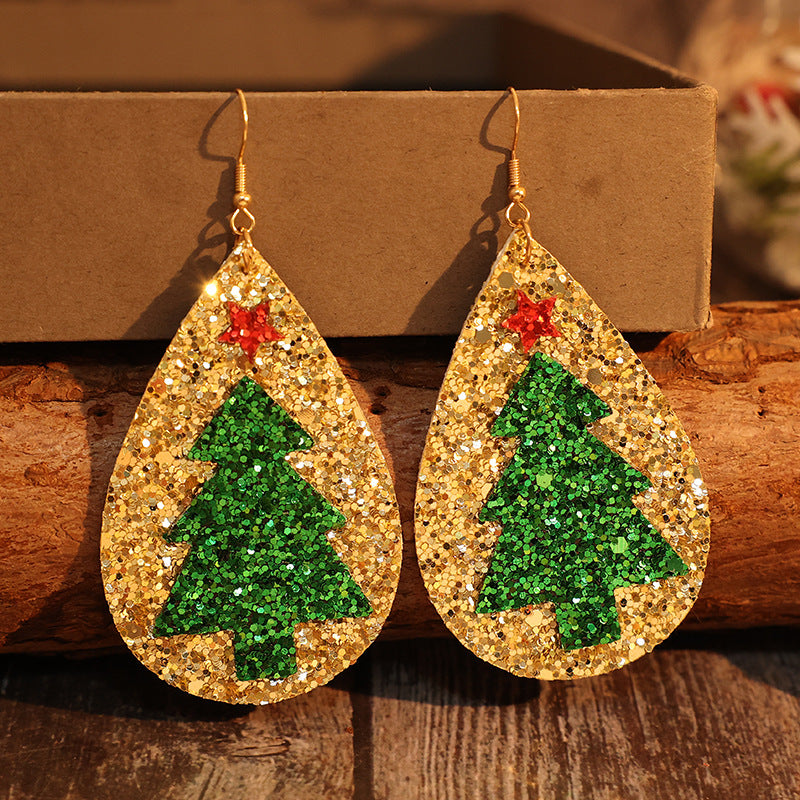 Boucles d'oreilles sapin de Noël en cuir PU