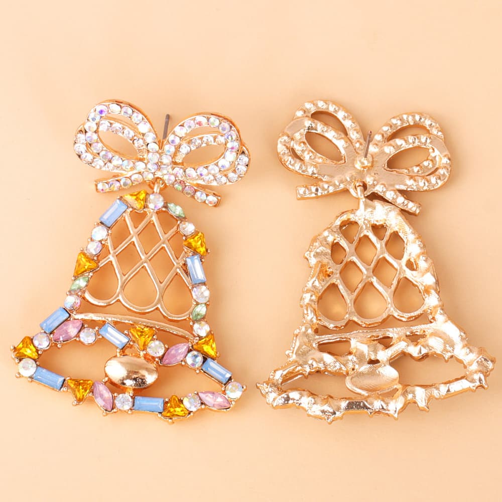 Boucles d'oreilles cloches de Noël en alliage strass