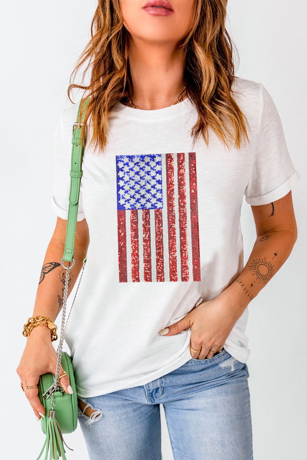 US Flag Round Neck Short Sleeve T-Shirt