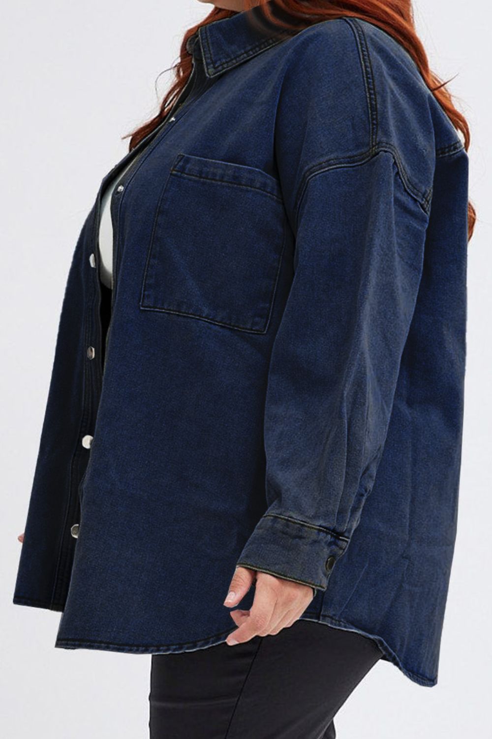 Veste en jean à poches pressionnées grande taille