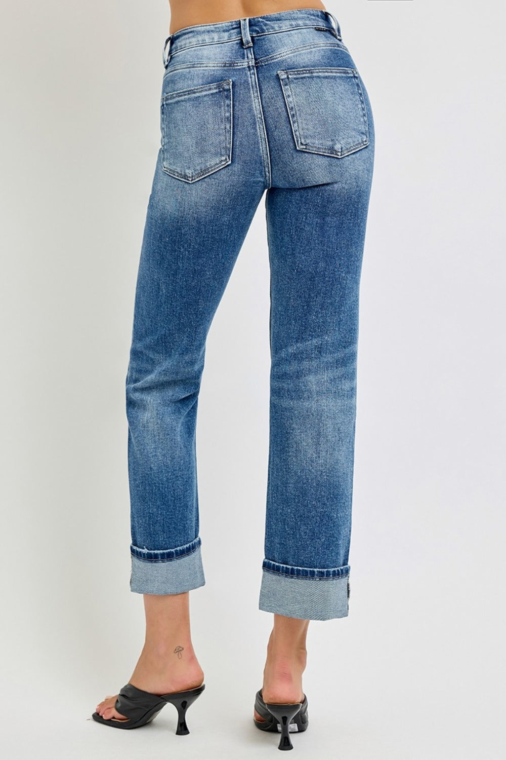 RISEN Full Size High Rise Crop Straight Roll Up Jeans