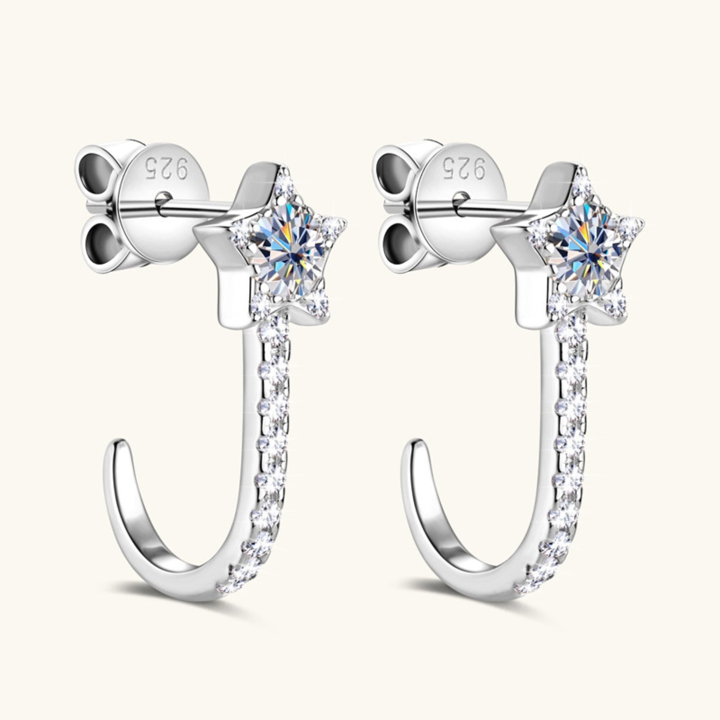 Boucles d'oreilles en argent sterling 925 avec étoile en moissanite