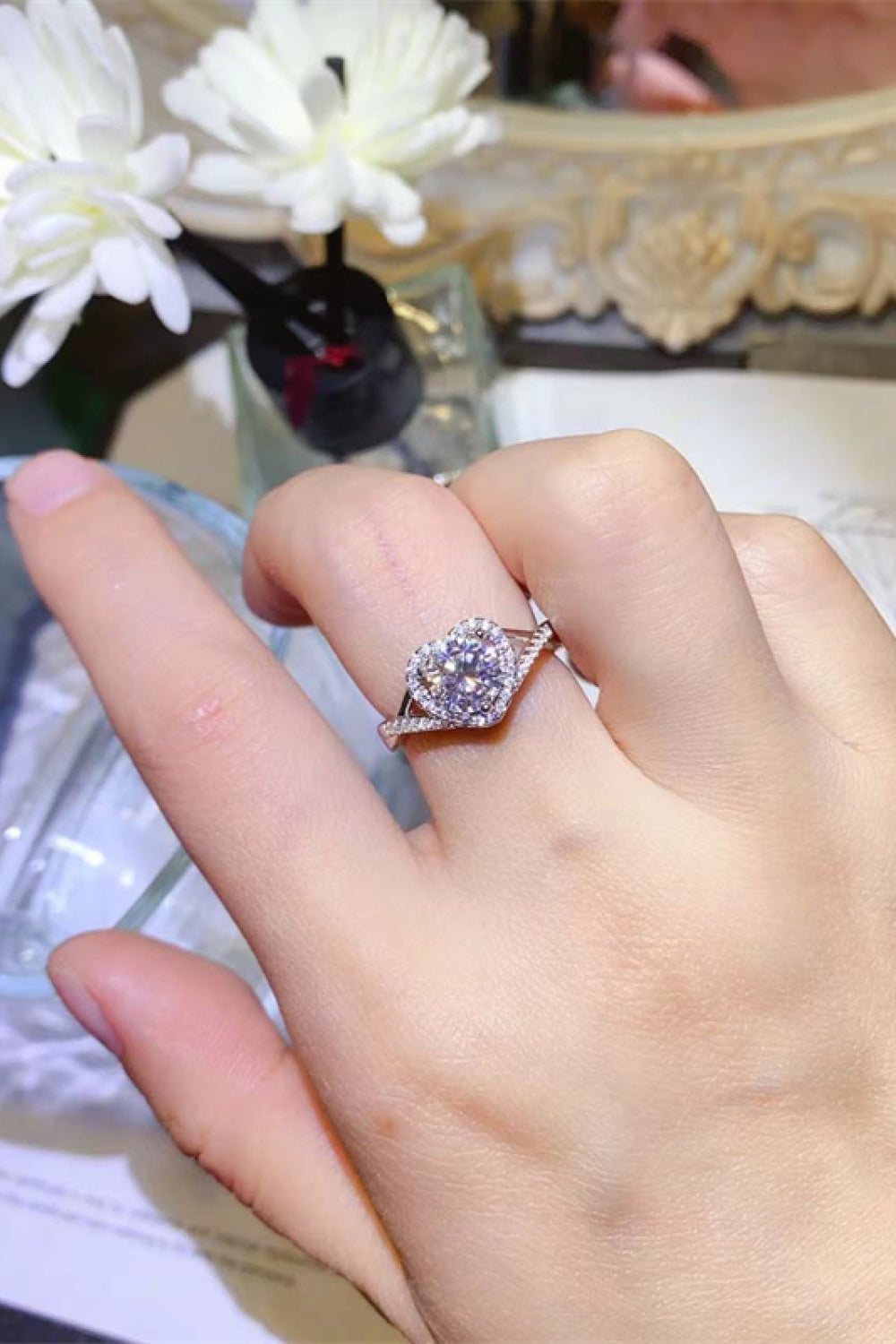 Bague cœur en argent sterling 925 avec moissanite de 1 carat adorée