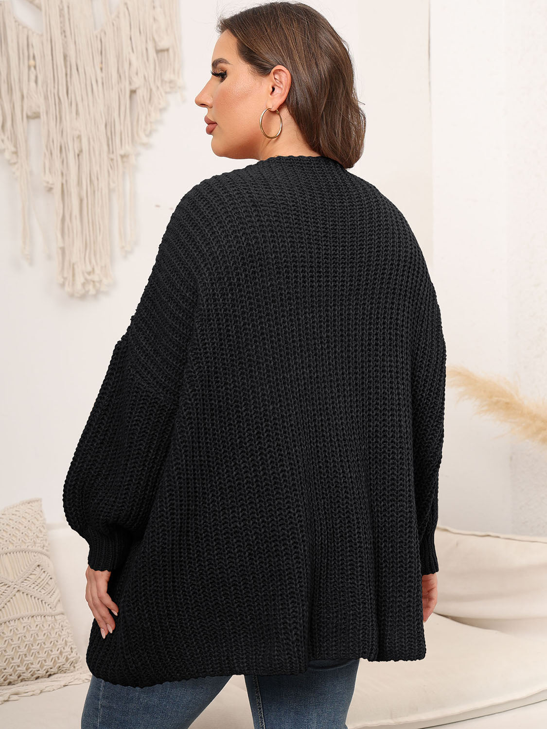 Cardigan en tricot à épaules tombantes et devant ouvert grande taille