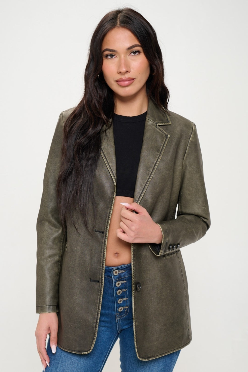 Blazer en cuir vegan à boutonnage simple Coalition LA