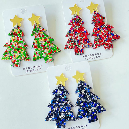 Boucles d'oreilles pendantes en acrylique en forme de sapin de Noël