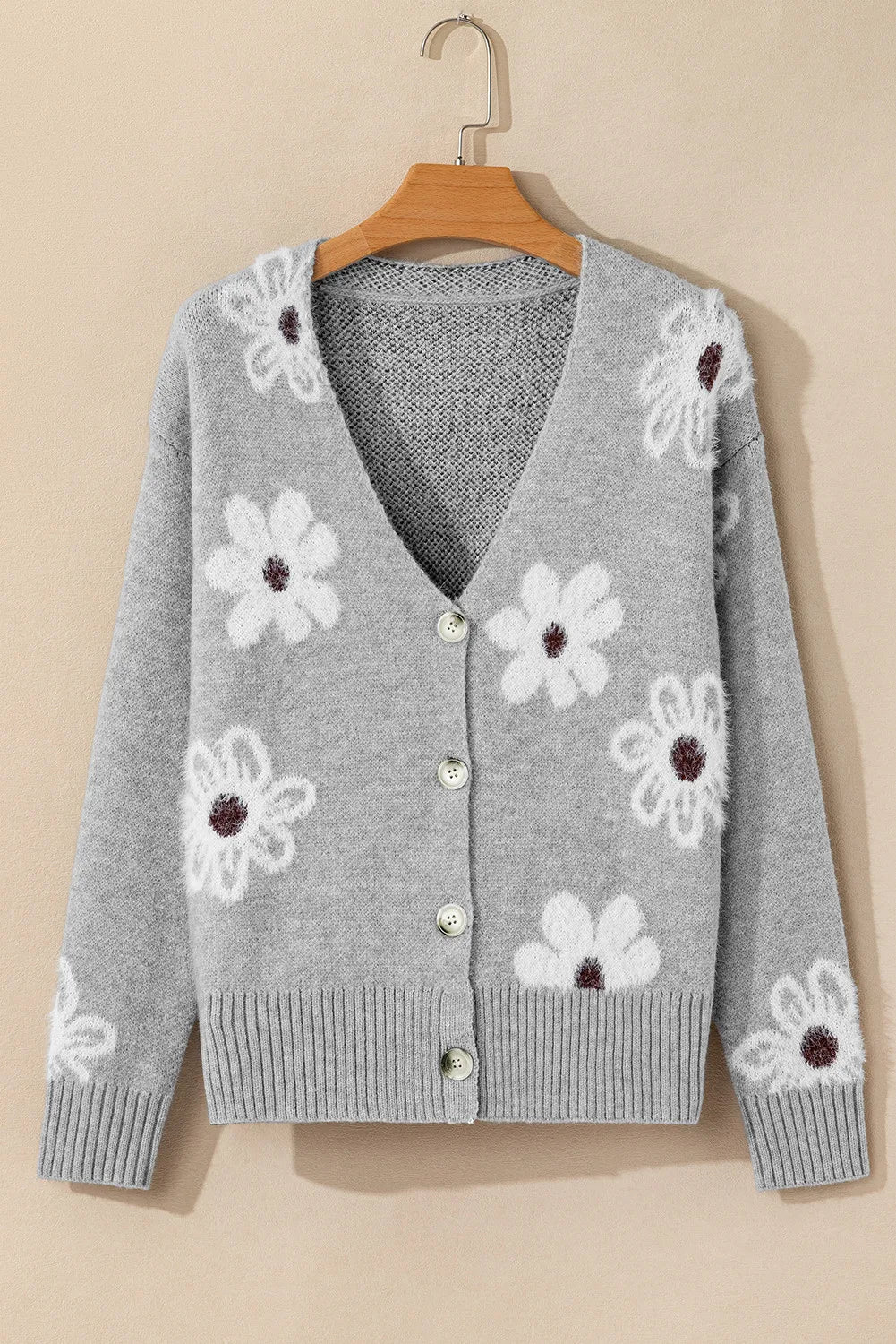 Cardigan à manches longues boutonné et fleuri