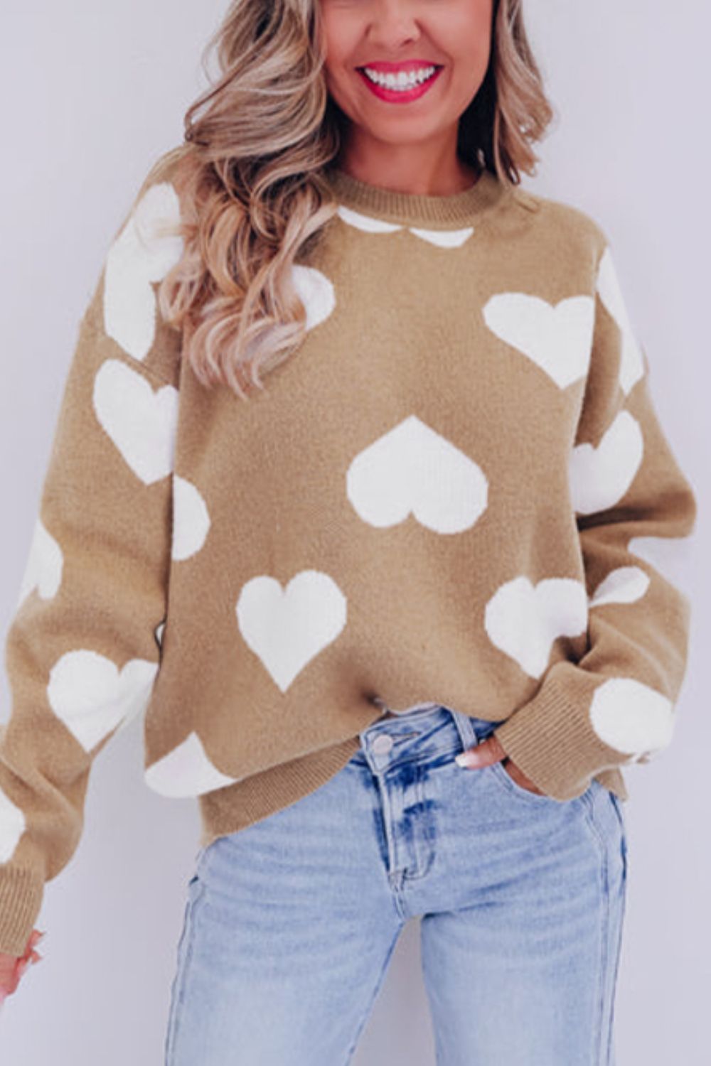 Pull à manches longues et col rond avec motif coeur