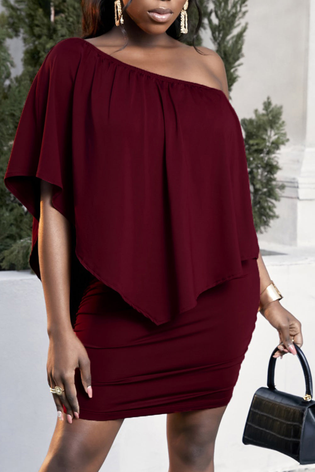 Robe mini asymétrique à manches mi-longues grande taille