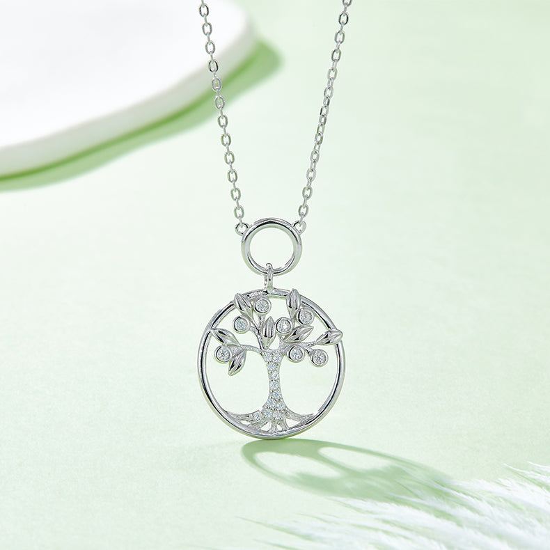 Collier pendentif arbre de vie en argent sterling 925 et moissanite