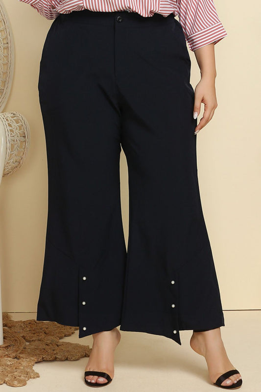 Pantalon évasé avec ourlet détaillé grande taille