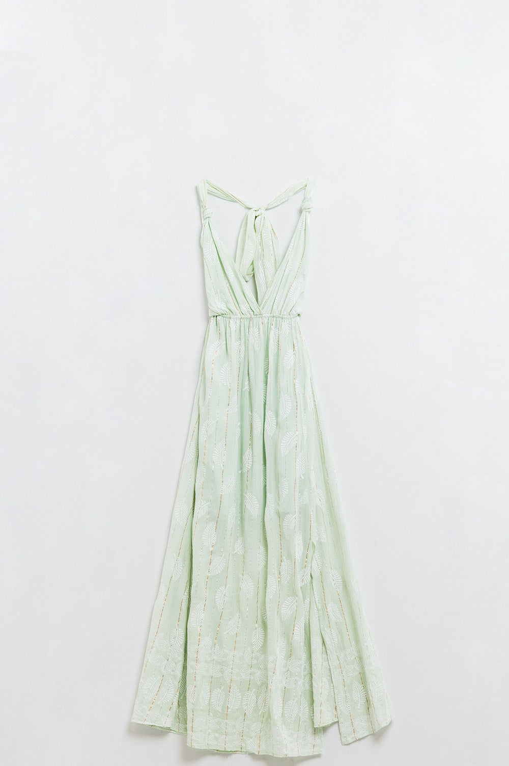 Robe mi-longue à imprimé feuilles de menthe et détails en lurex