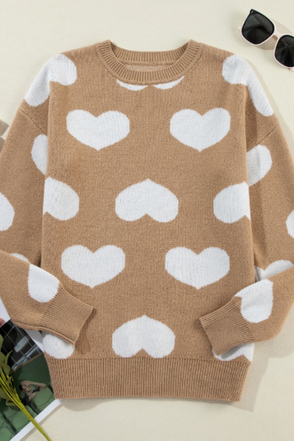 Pull à manches longues et col rond avec motif coeur