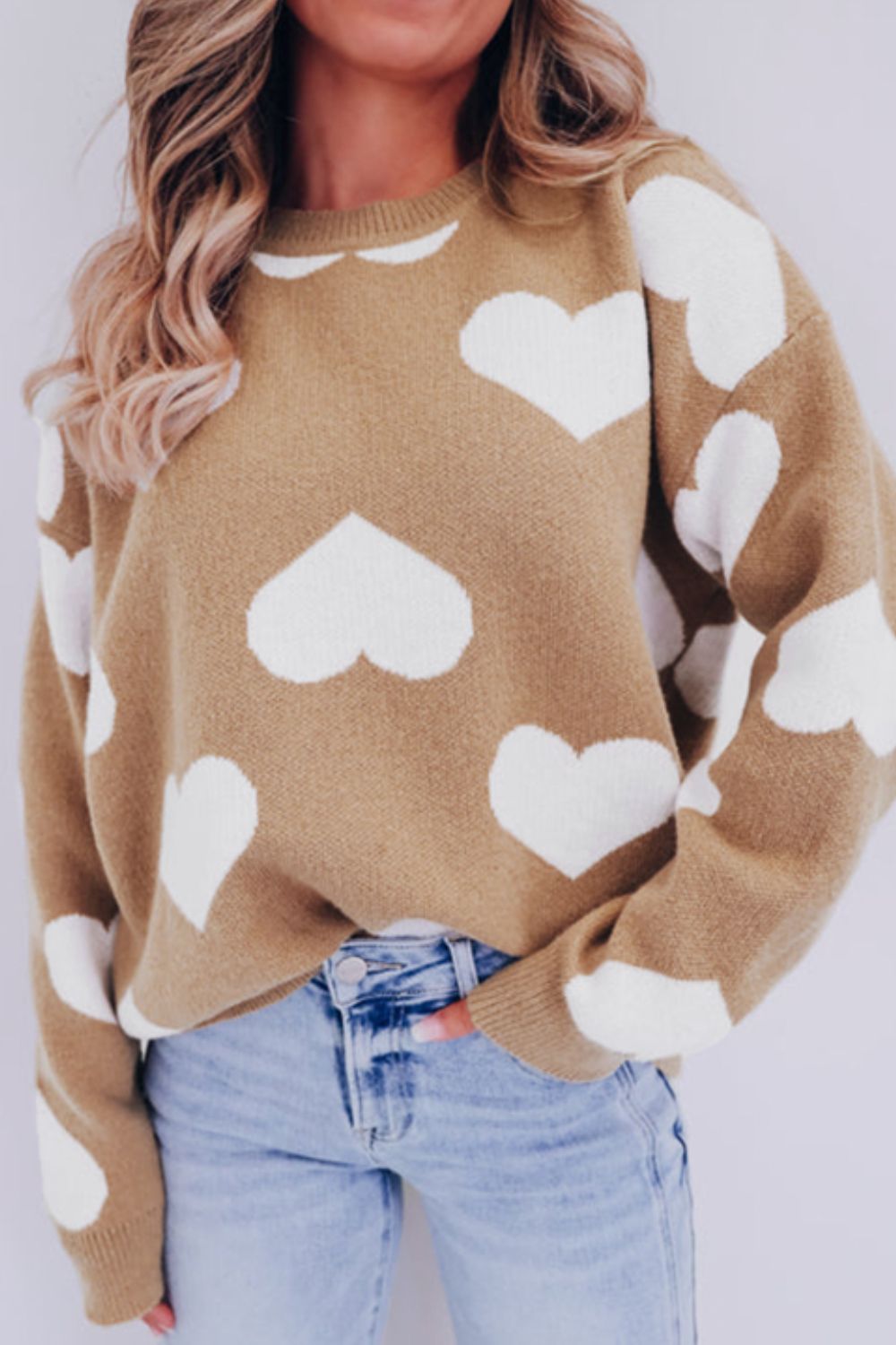 Pull à manches longues et col rond avec motif coeur