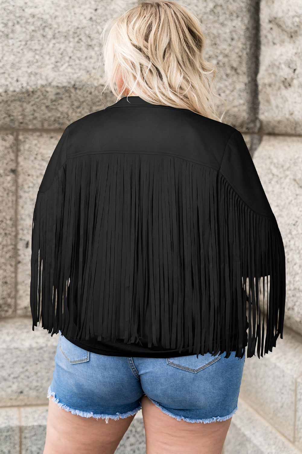 Veste ouverte à franges grande taille