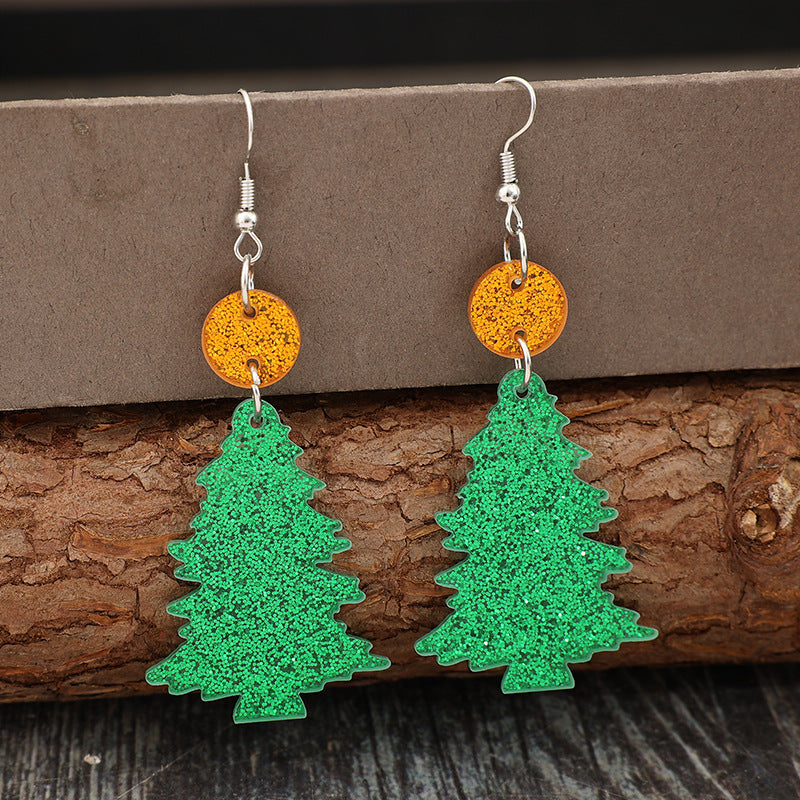 Boucles d'oreilles en forme d'arbre en acrylique pailleté