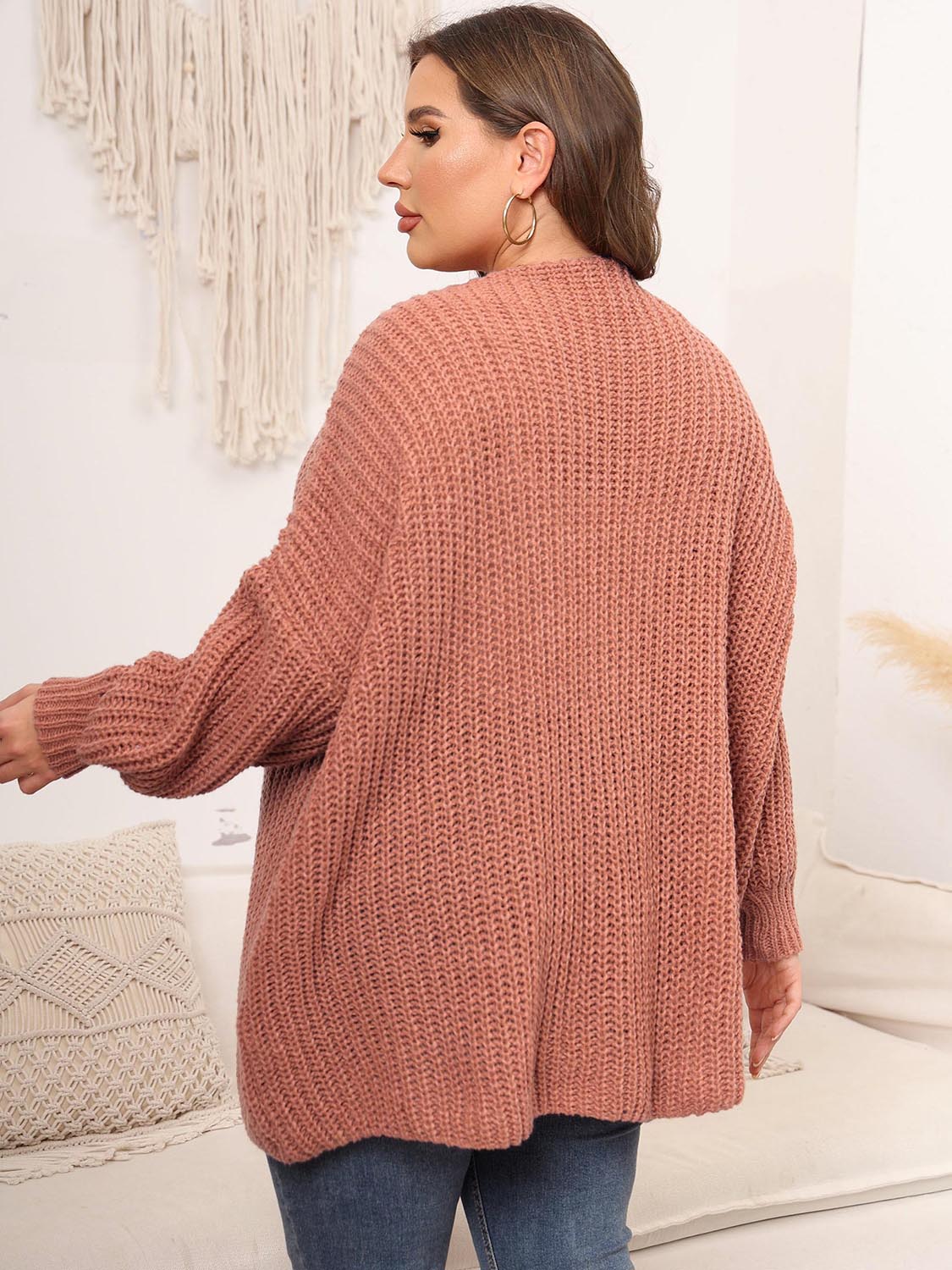 Cardigan en tricot à épaules tombantes et devant ouvert grande taille