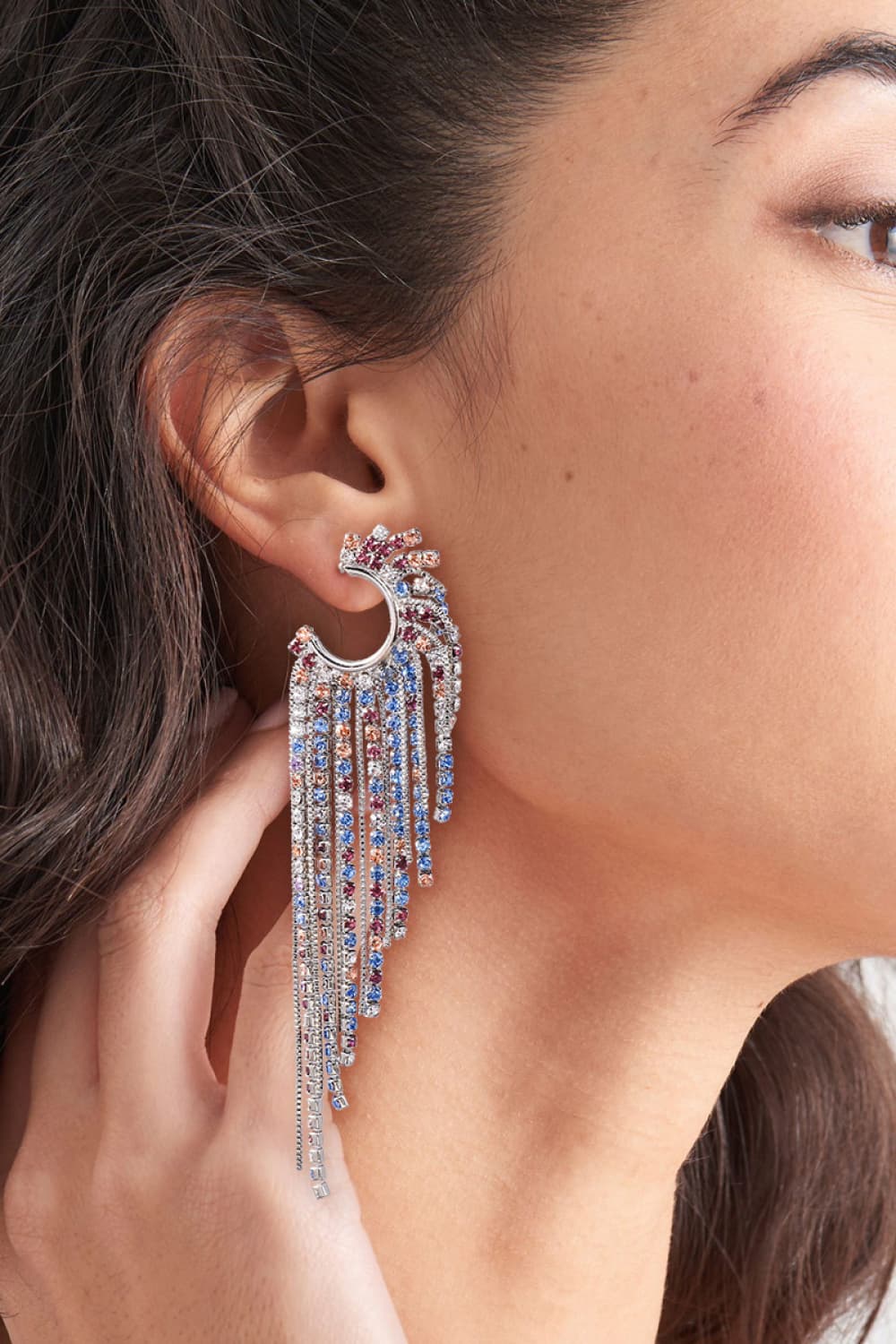 Boucles d'oreilles pendantes en alliage de zinc avec strass à franges