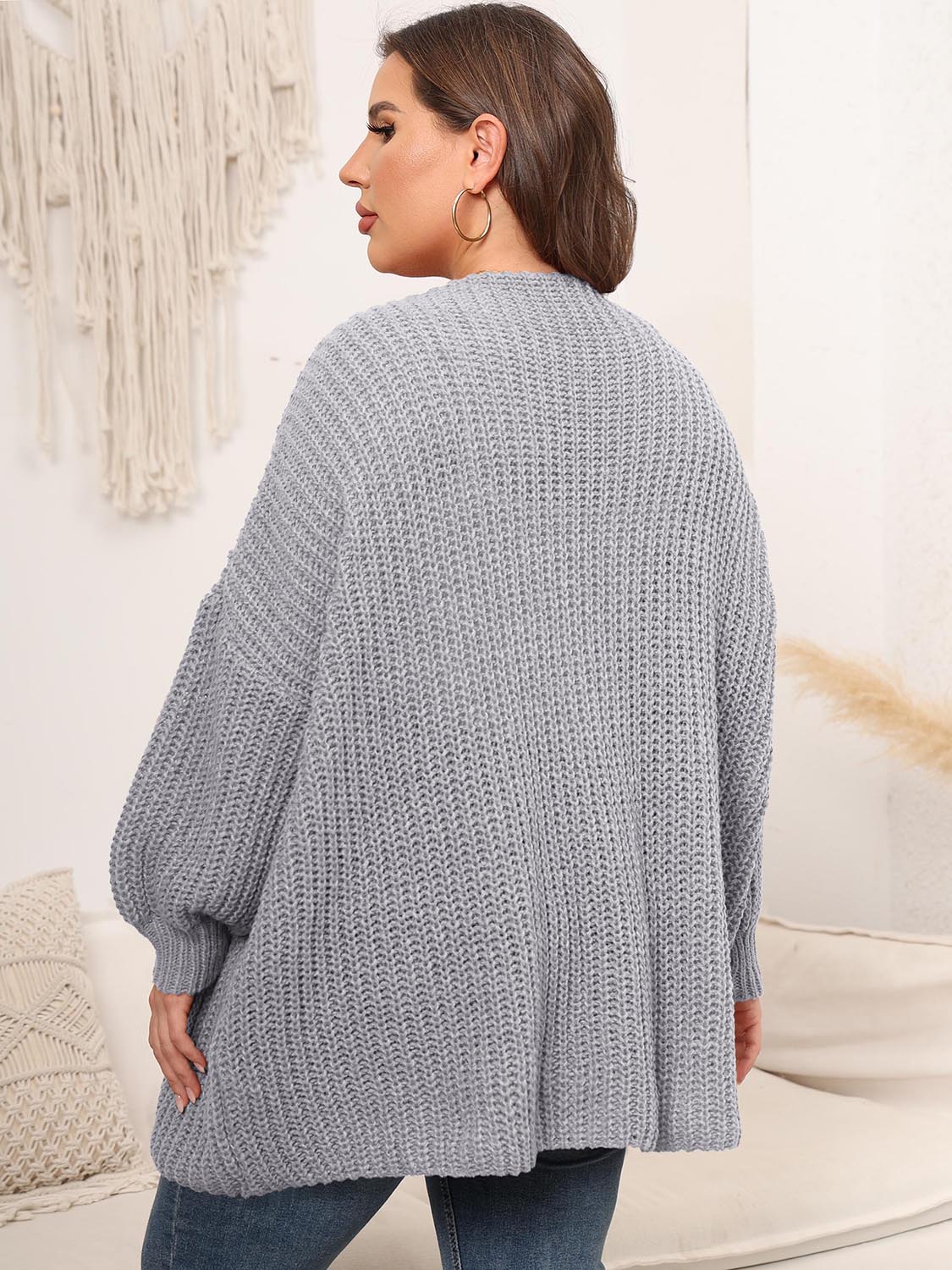 Cardigan en tricot à épaules tombantes et devant ouvert grande taille