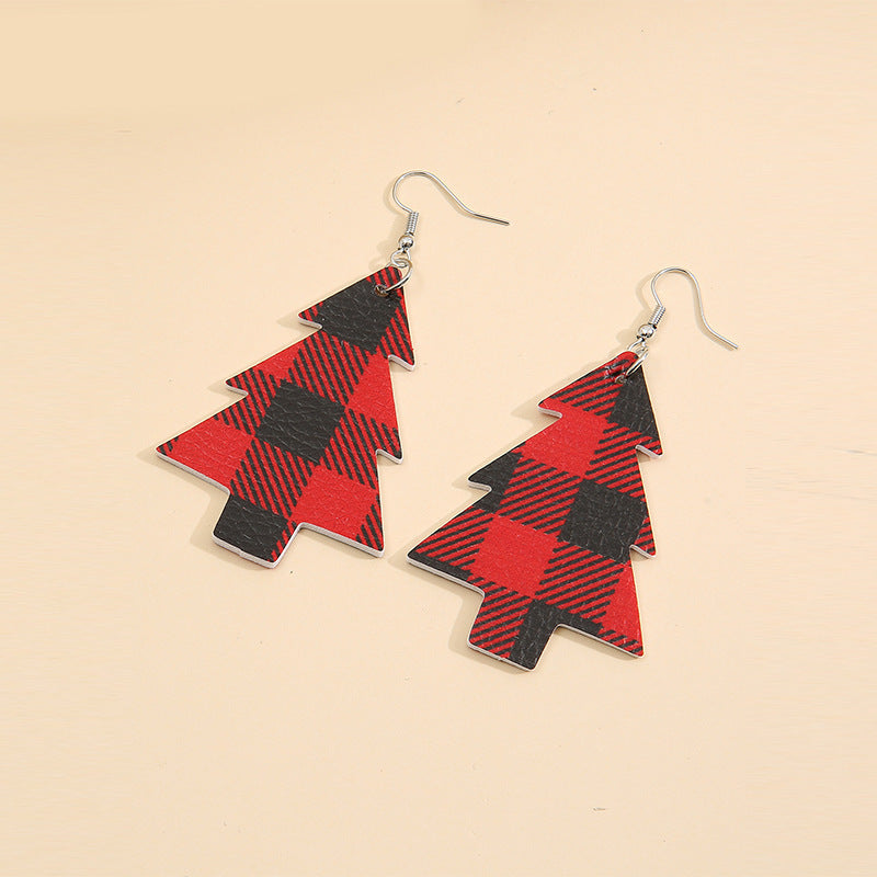 Boucles d'oreilles pendantes en cuir PU motif sapin de Noël