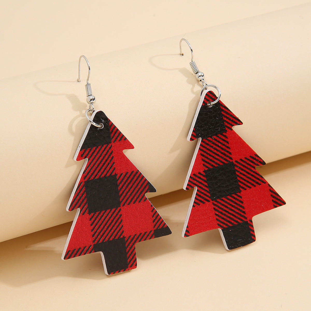 Boucles d'oreilles pendantes en cuir PU motif sapin de Noël