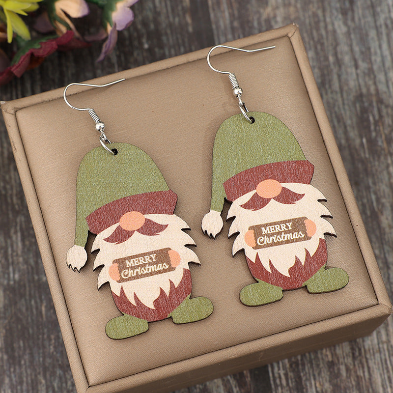 Boucles d'oreilles pendantes en forme de gnome en bois