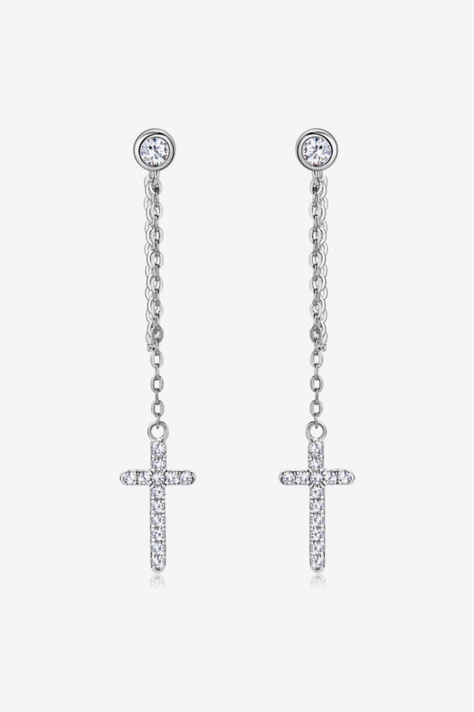 Boucles d'oreilles croix en argent sterling 925 et moissanite