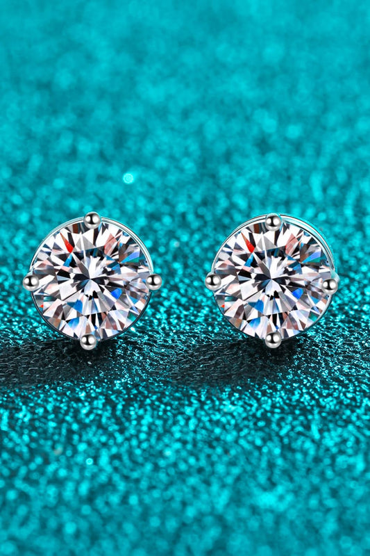 Boucles d'oreilles à tige en plaqué rhodium avec moissanite de 2 carats