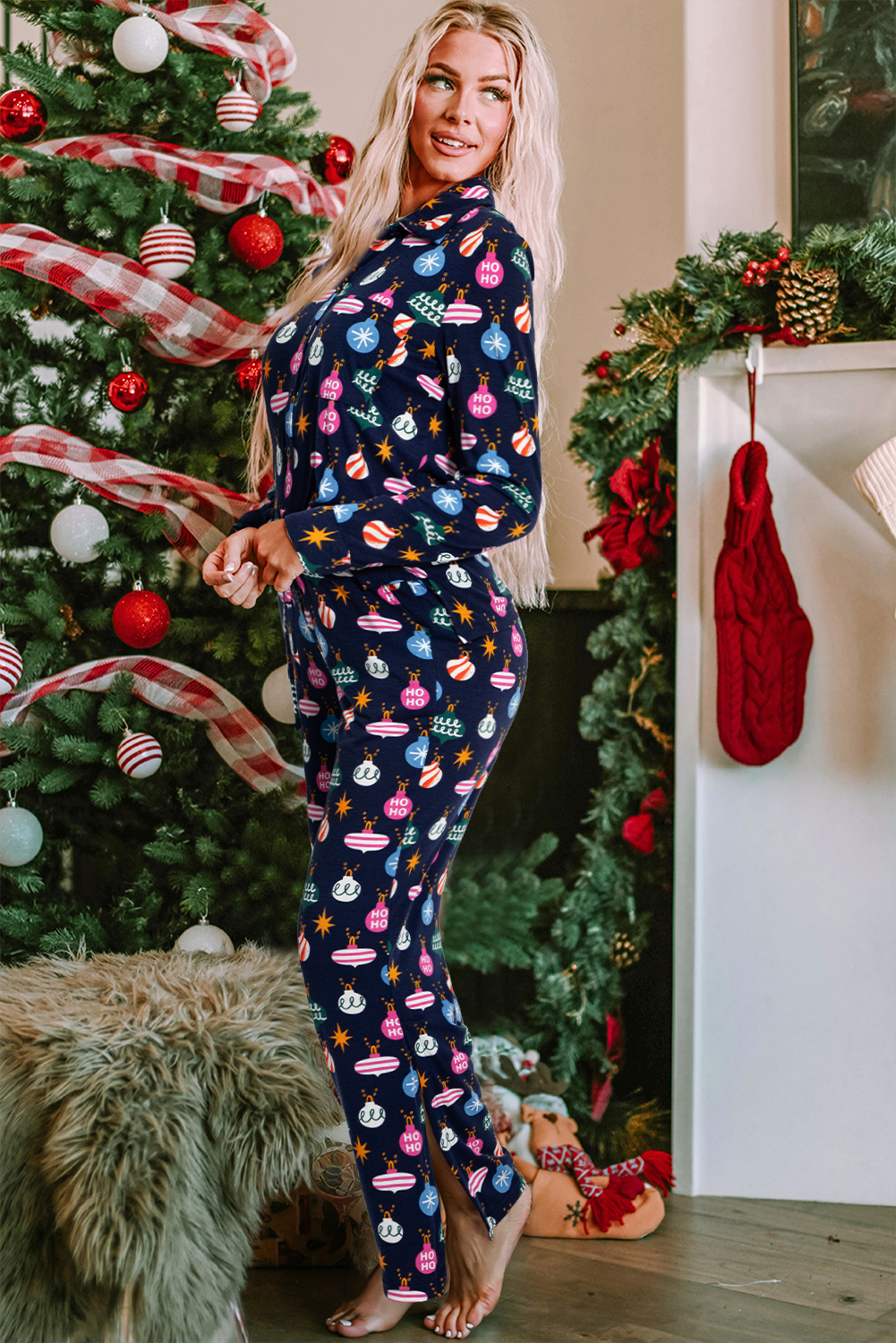 Ensemble haut à col et pantalon à imprimé lumières de Noël