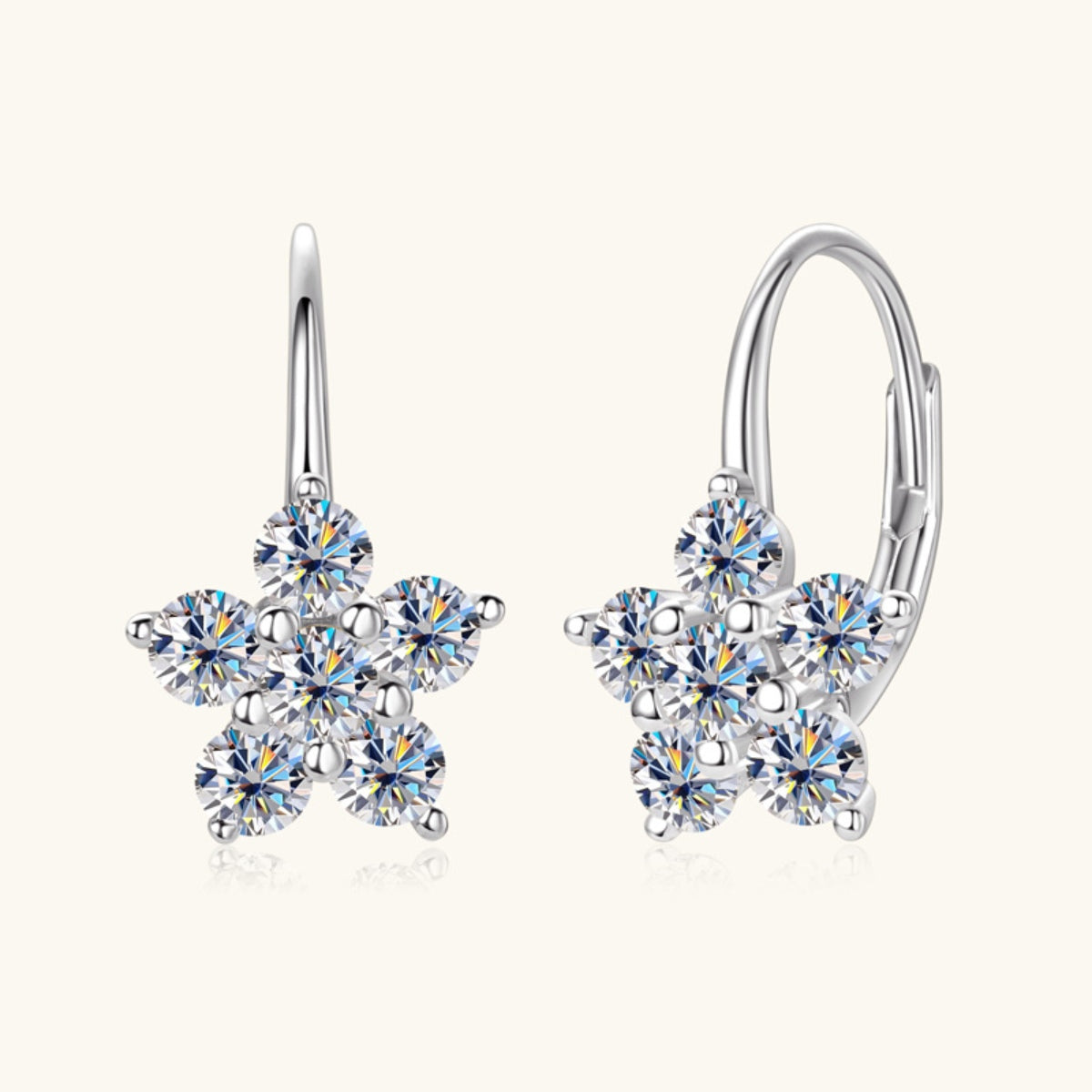 Boucles d'oreilles créoles en argent sterling 925 avec moissanite et fleur de 1,2 carat