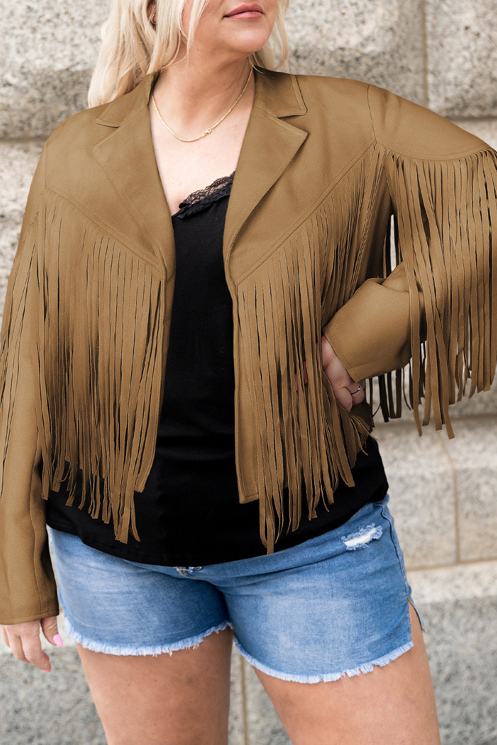 Veste ouverte à franges grande taille