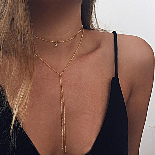 Collier ras du cou à double lariat